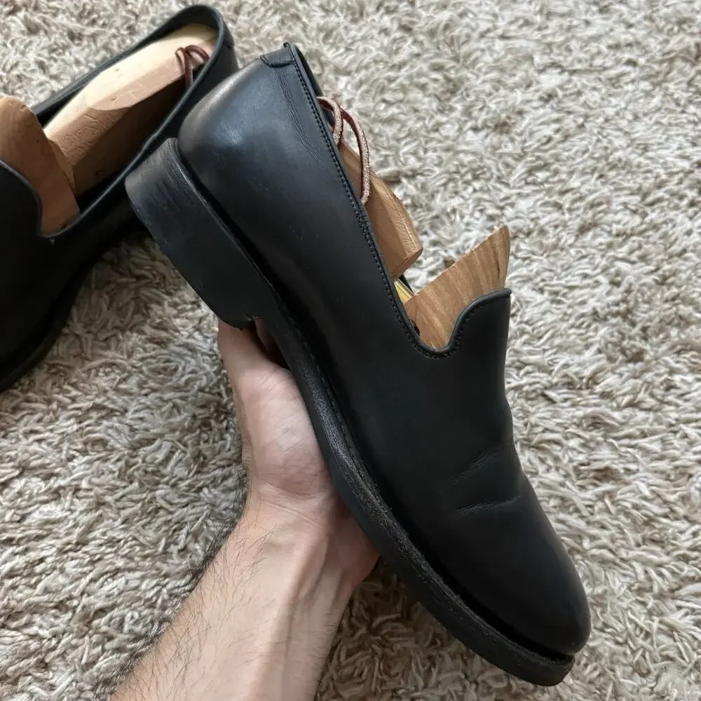 Jalan Sriwijaya Fortuna Shoes Black Leather Slip On Loafers Welted Men’s Size 8